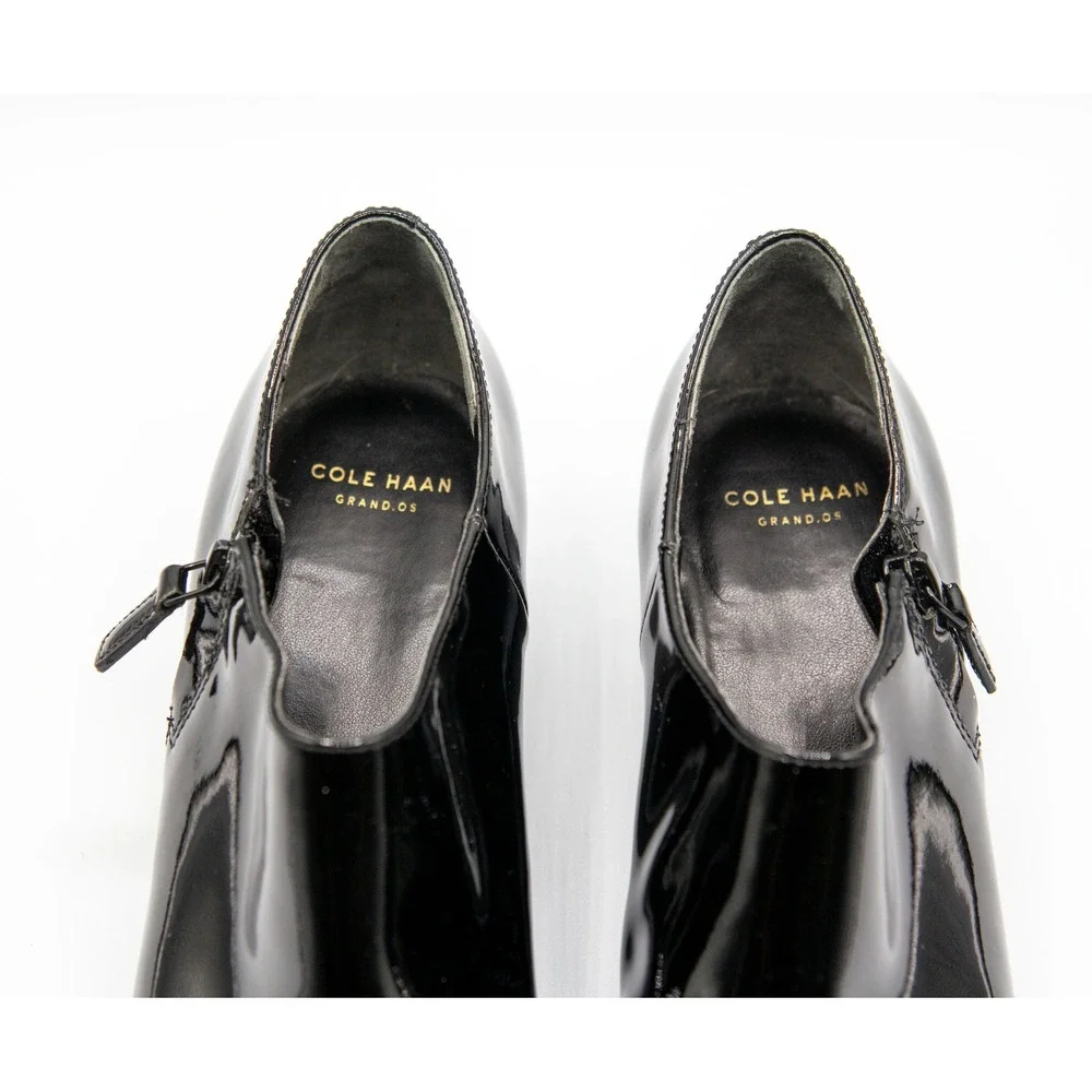 Cole Haan Grand.OS Black Patent Leather Waterproof Wedge Ankle Boots 6.5B